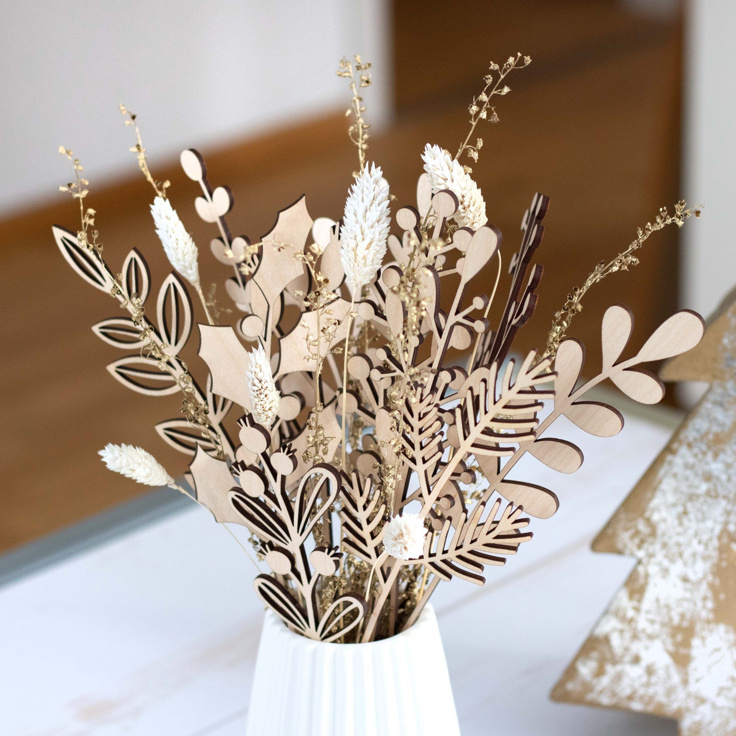 Holzblumen Winter Blumen und Blätter